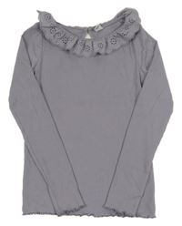 Modrošedé žebrované triko s límečkem TU