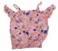 Růžový crop top s květinami 