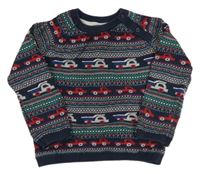 Tmavomodro-barevný vzorovaný svetr s auty Mothercare