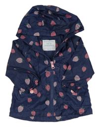 Tmavomodrá šusťáková jarní bunda s jahodami a kapucí Primark