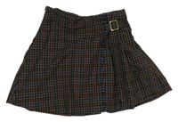 Černo-modro-oranžová kostkovaná skládaná sukně s přezkou Zara