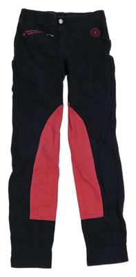 Tmavomodro-růžové jezdecké tregíny s potiskem 