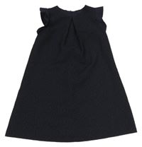 Tmavomodro-černé vzorované společenské vlněné šaty s volánky Benetton