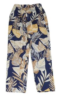 Tmavomodro-béžové lehké kalhoty s listy SHEIN