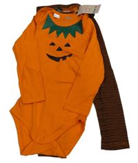 Nové - 2set - Oranžové body s dýní + pruhované tepláky Lupilu