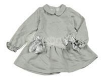 Šedé třpytivé teplákové šaty s límečkem a mašlemi