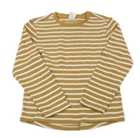 Hnědo-bílé pruhované žebrované triko Hema