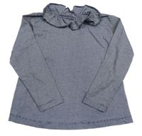 Tmavomodro-bílé proužkaté triko s volánkem 