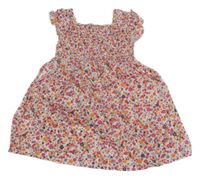 Bílo-barevné květované šaty se žabičkováním 