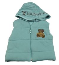 Zelená tepláková zateplená vesta s medvídkem a kapucí 