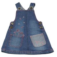 Modré riflové laclové šaty s kytičkami