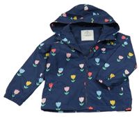 Tmavomodrá květovaná šusťáková jarní bunda s kapucí George