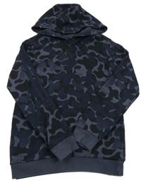 Tmavomodro-černá army mikina s logem a kapucí Adidas