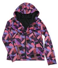 Černo-růžovo-fialová vzorovaná thermo propínací mikina s kapucí Dunnes