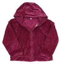 Vínová plyšová propínací mikina se srdcem a kapucí Tu