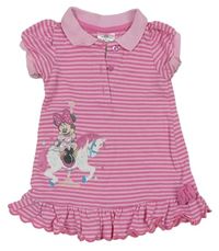 Růžové pruhované šaty s Minnie a límečkem Disney
