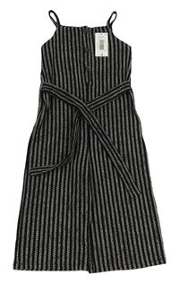 Černo-bílý vzorovaný culottes overal s páskem zn. Matalan