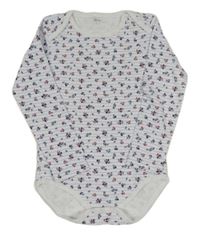 Bílo-modré pruhované body s kytičkami