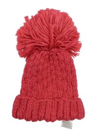 Růžová pletená čepice s bambulí 