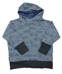 Světlemodro-šedá mikina s náklaďáky a kapucí 