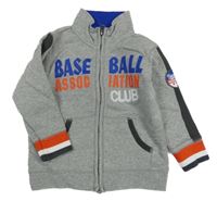 Šedá propínací mikina s nápisem a pruhy Topomini 