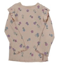 Světlerůžové žebrované triko s kytičkami F&F