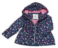 Tmavomodrá šusťáková jarní bunda s puntíky a kapucí F&F