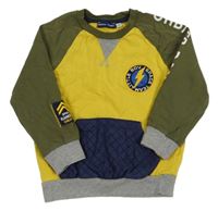 Žluto-khaki-tmavomodrá mikina s klokankou Original Marines