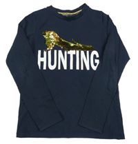 Tmavomodré triko s nápisem a překlápěcími flitry Name it