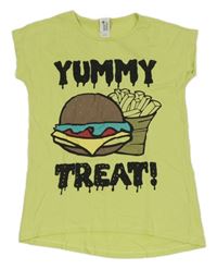 Limetkové tričko s potiskem a kamínky C&A