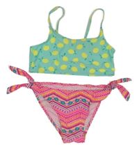 Mátovo-růžové dvoudílné plavky s citróny 