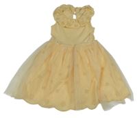 Oranžové bavlněno/síťované šaty s výšivkou Primark