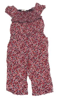 Růžovo-modrý kytičkovaný letní kalhotový overal Topolino 