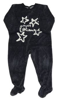 Tmavomodrý sametový overal s nápisem Petit Bateau