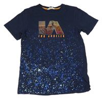 Tmavomodré tričko s potiskem a nášivkou H&M
