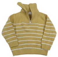 Okrovo-bílý pruhovaný žebrovaný oversize svetr ZARA