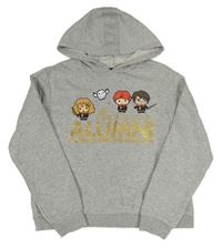 Šedá melírovaná crop mikina s postavami - Harry Potter a zlatými nápisy a kapucí PRIMARK