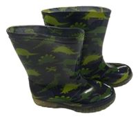 Průhledno-tmavomodré holínky s dinosaury M&S vel. 30,5