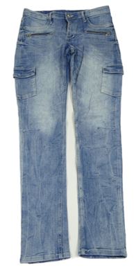 Světlemodré šisované cargo skinny fit teplákové rifle se zipy H&M