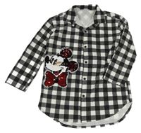 Černo-bílá kostkovaná propínací tunika s Minnie s překlápěcími flitry