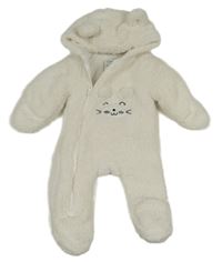 Bílá huňatá zateplená kombinéza s čumáčkem a kapucí s oušky PRIMARK