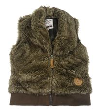 Hnědo-béžová kožešinová podšitá vesta s nášivkou zn. Vingino