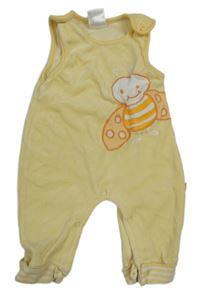 Žluté sametové laclové tepláky s beruškou 