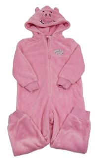 Růžová plyšová kombinéza s nápisy a kapucí - prasátko M&S