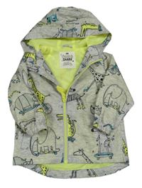 Světlešedá melírovaná šusťáková jarní bunda se zvířátky a kapucí F&F