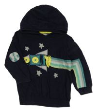 Tmavomodrý svetr s raketou a hvězdičkami a kapucí Next