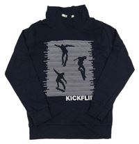 Tmavomodrá mikina se skateboardisty a komínovým límcem YIGGA