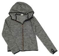 Šedo-černá melírovaná propínací sportovní mikina s kapucí H&M