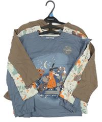 Nové - 3Set - 2x - Triko - Modrošedé se zajíčkem a volánky, smetanové s kytičkami, 1x - hnědá tunika s kočičkou Nutmeg