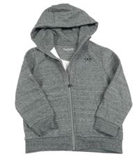 Šedá melírovaná propínací teplá mikina s číslem a kapucí Nutmeg